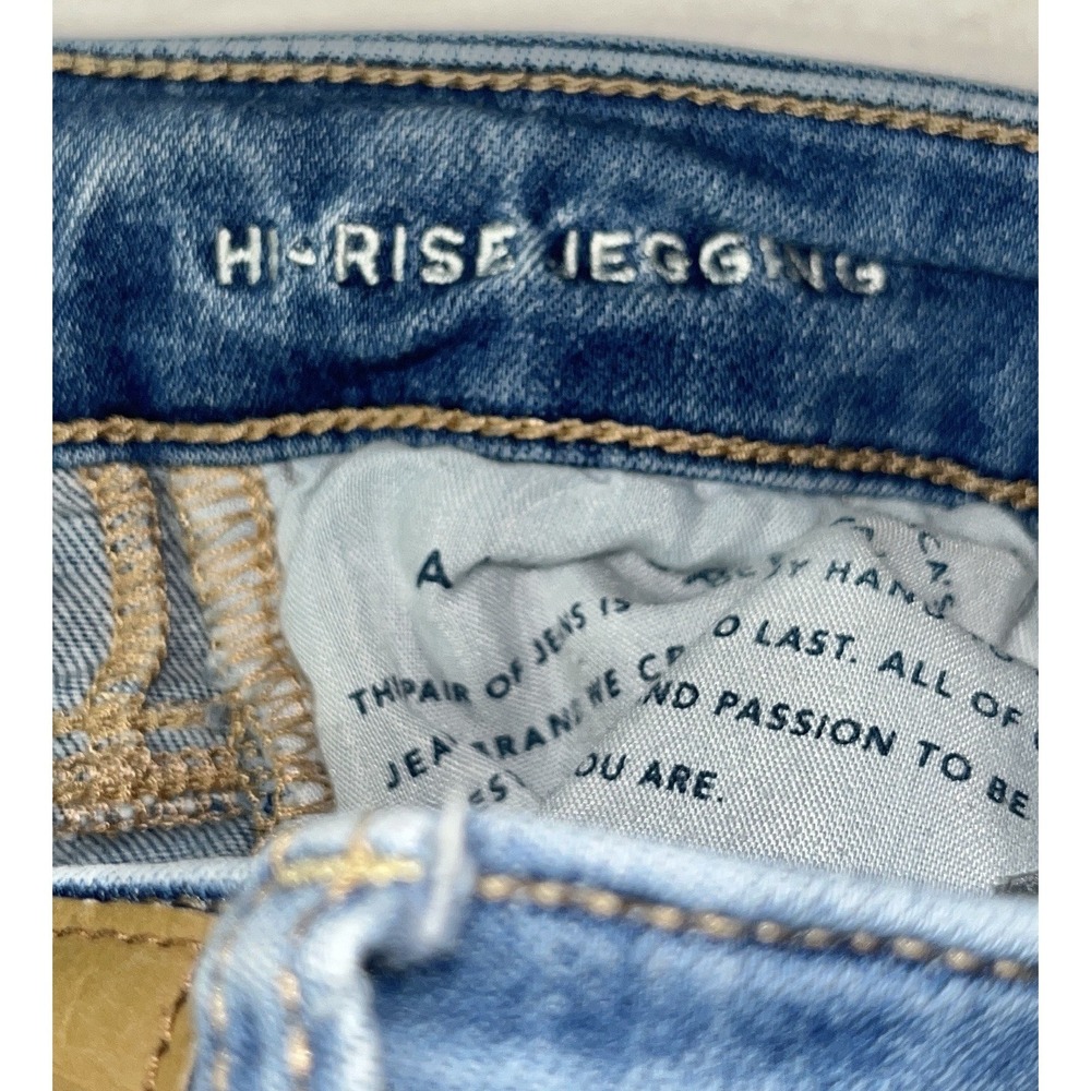 American Eagle Jeans Women's 4S Blue Hi Rise Jegging Distressed Stretch Whimsy - Picture 4 of 7